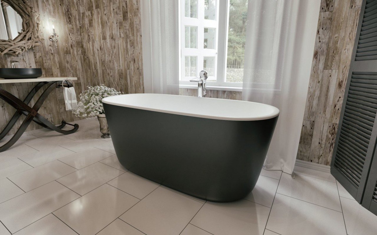 Aquatica Lullaby-Mini-Blck-Wht™ Freestanding Solid Surface Bathtub picture № 0